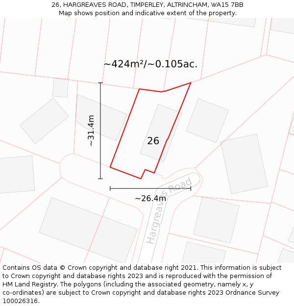 26, HARGREAVES ROAD, TIMPERLEY, ALTRINCHAM, WA15 7BB: Plot and title map