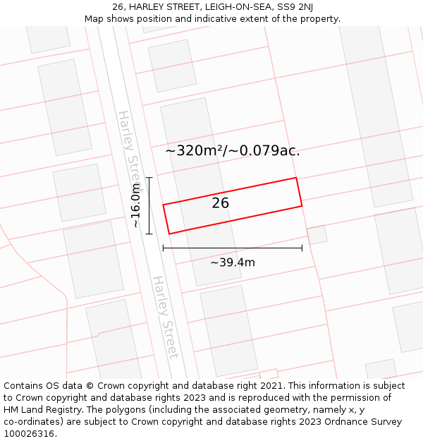 26, HARLEY STREET, LEIGH-ON-SEA, SS9 2NJ: Plot and title map