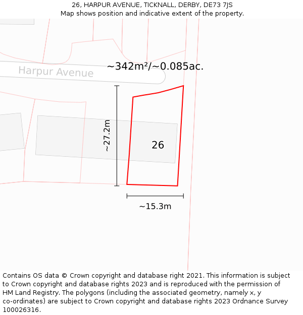 26, HARPUR AVENUE, TICKNALL, DERBY, DE73 7JS: Plot and title map