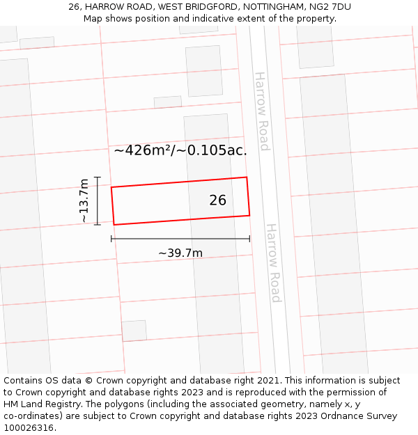 26, HARROW ROAD, WEST BRIDGFORD, NOTTINGHAM, NG2 7DU: Plot and title map