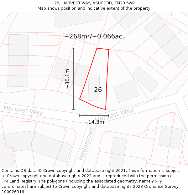 26, HARVEST WAY, ASHFORD, TN23 5WP: Plot and title map