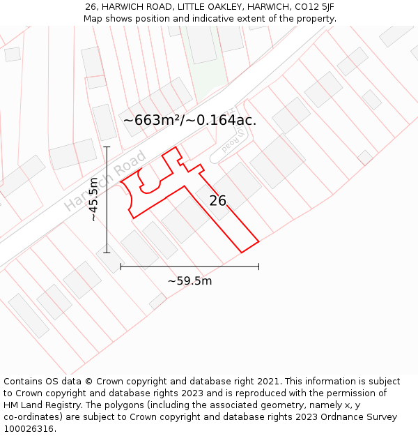 26, HARWICH ROAD, LITTLE OAKLEY, HARWICH, CO12 5JF: Plot and title map