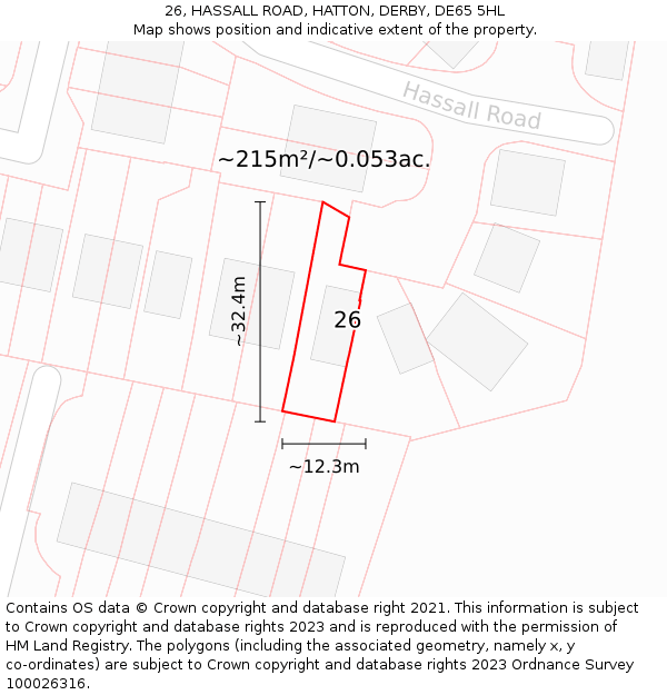 26, HASSALL ROAD, HATTON, DERBY, DE65 5HL: Plot and title map