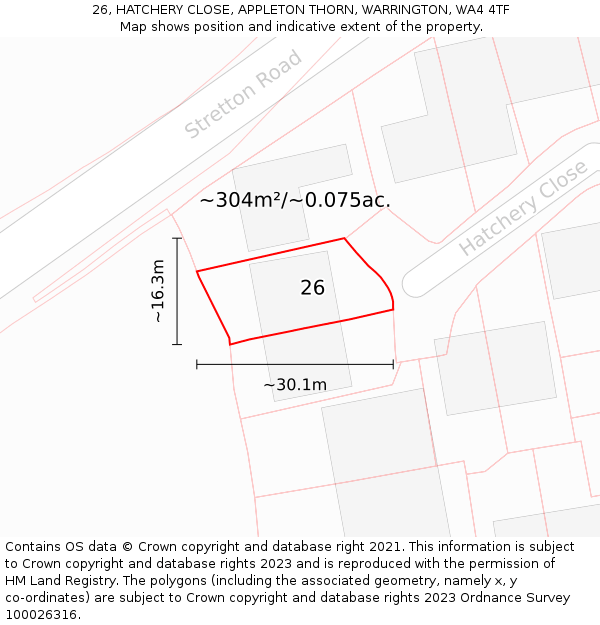 26, HATCHERY CLOSE, APPLETON THORN, WARRINGTON, WA4 4TF: Plot and title map