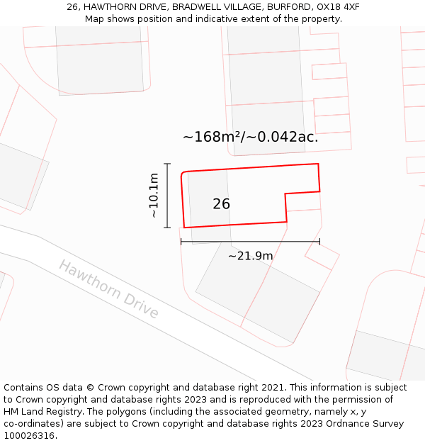 26, HAWTHORN DRIVE, BRADWELL VILLAGE, BURFORD, OX18 4XF: Plot and title map