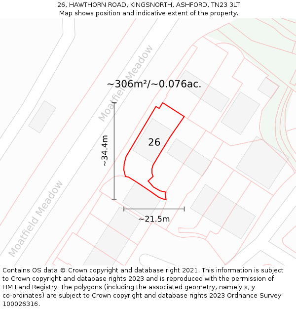 26, HAWTHORN ROAD, KINGSNORTH, ASHFORD, TN23 3LT: Plot and title map