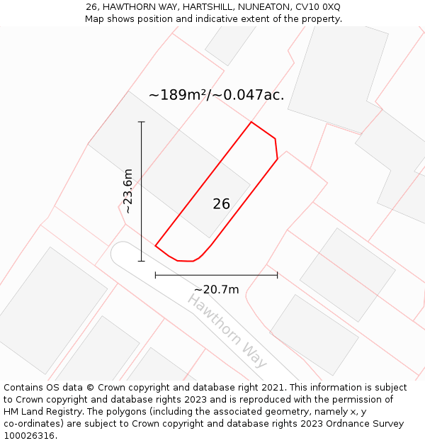 26, HAWTHORN WAY, HARTSHILL, NUNEATON, CV10 0XQ: Plot and title map