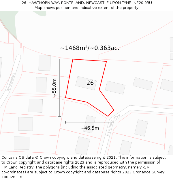 26, HAWTHORN WAY, PONTELAND, NEWCASTLE UPON TYNE, NE20 9RU: Plot and title map