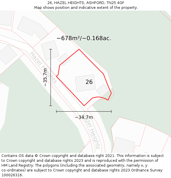 26, HAZEL HEIGHTS, ASHFORD, TN25 4GF: Plot and title map