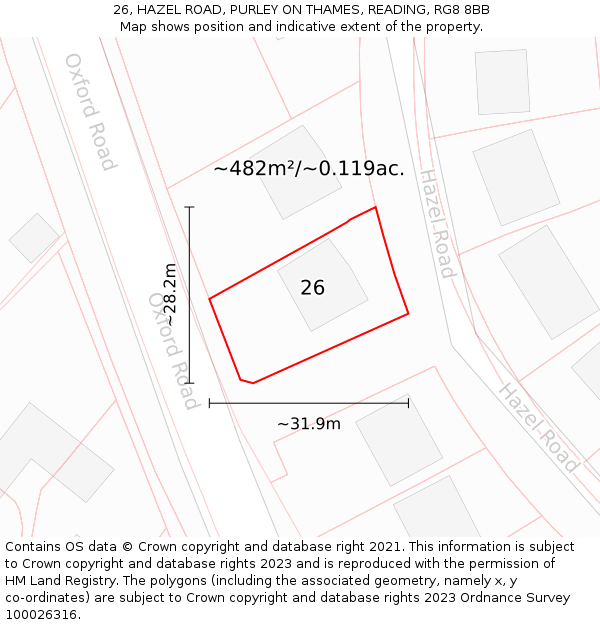 26, HAZEL ROAD, PURLEY ON THAMES, READING, RG8 8BB: Plot and title map