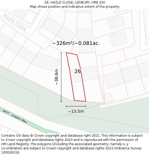 26, HAZLE CLOSE, LEDBURY, HR8 2XX: Plot and title map