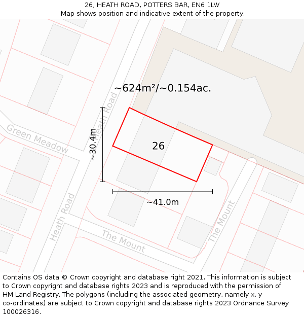 26, HEATH ROAD, POTTERS BAR, EN6 1LW: Plot and title map