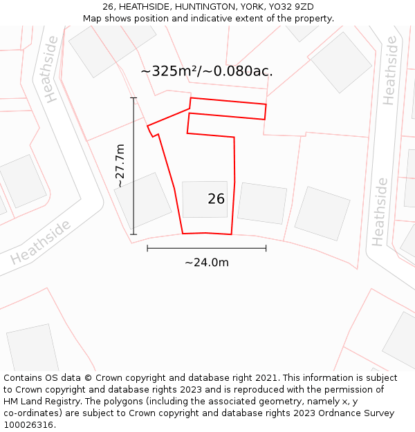 26, HEATHSIDE, HUNTINGTON, YORK, YO32 9ZD: Plot and title map