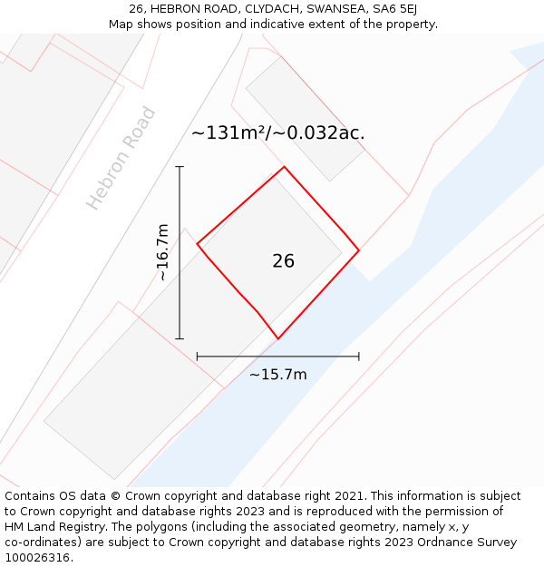 26, HEBRON ROAD, CLYDACH, SWANSEA, SA6 5EJ: Plot and title map