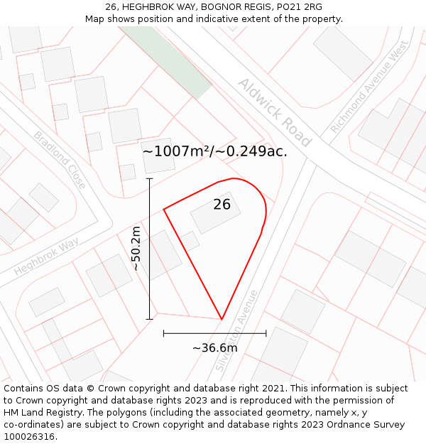 26, HEGHBROK WAY, BOGNOR REGIS, PO21 2RG: Plot and title map