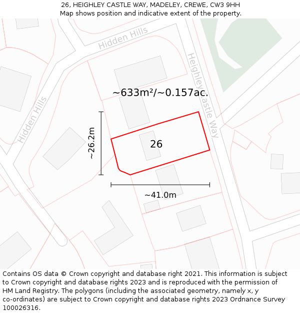 26, HEIGHLEY CASTLE WAY, MADELEY, CREWE, CW3 9HH: Plot and title map