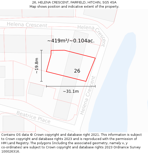 26, HELENA CRESCENT, FAIRFIELD, HITCHIN, SG5 4SA: Plot and title map