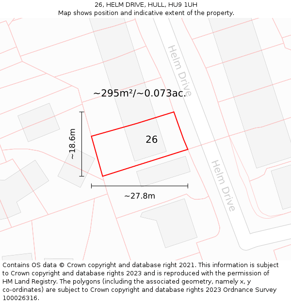 26, HELM DRIVE, HULL, HU9 1UH: Plot and title map