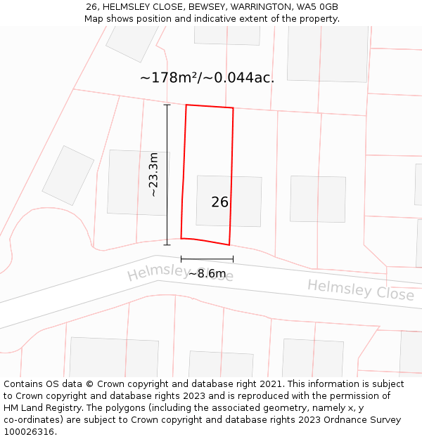 26, HELMSLEY CLOSE, BEWSEY, WARRINGTON, WA5 0GB: Plot and title map