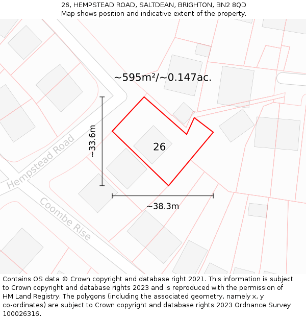 26, HEMPSTEAD ROAD, SALTDEAN, BRIGHTON, BN2 8QD: Plot and title map