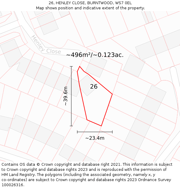 26, HENLEY CLOSE, BURNTWOOD, WS7 0EL: Plot and title map