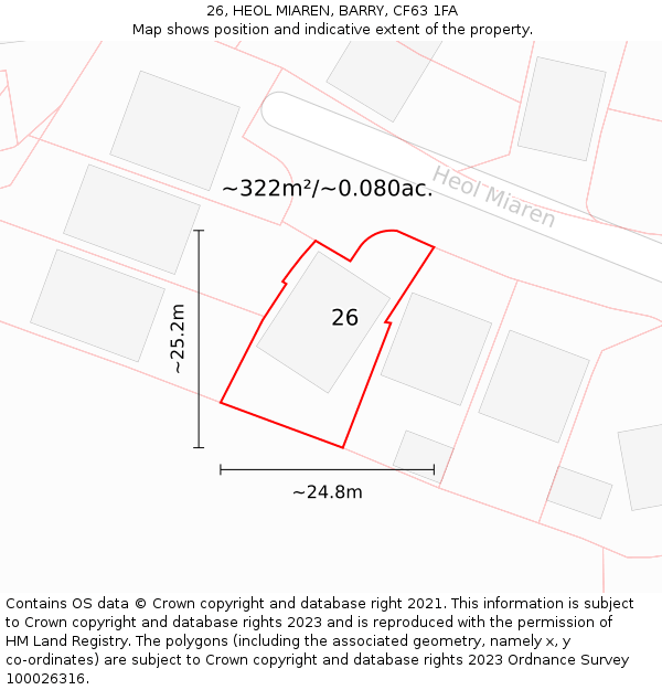 26, HEOL MIAREN, BARRY, CF63 1FA: Plot and title map