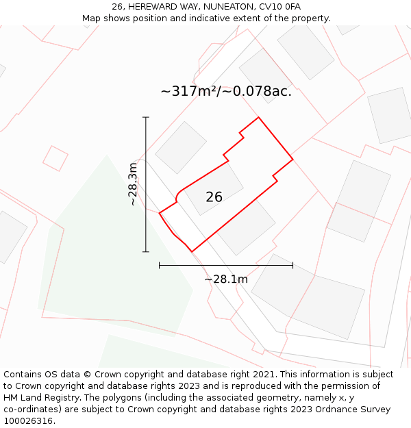 26, HEREWARD WAY, NUNEATON, CV10 0FA: Plot and title map
