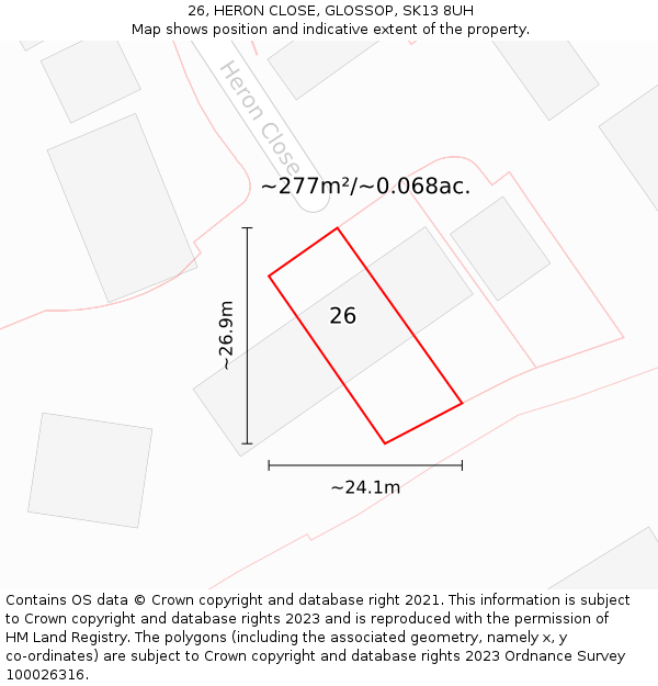 26, HERON CLOSE, GLOSSOP, SK13 8UH: Plot and title map