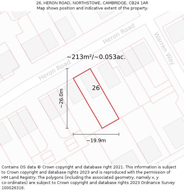 26, HERON ROAD, NORTHSTOWE, CAMBRIDGE, CB24 1AR: Plot and title map