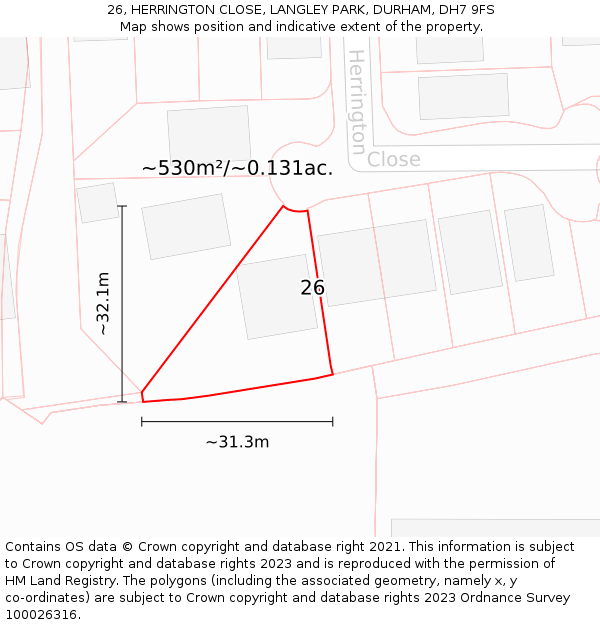 26, HERRINGTON CLOSE, LANGLEY PARK, DURHAM, DH7 9FS: Plot and title map