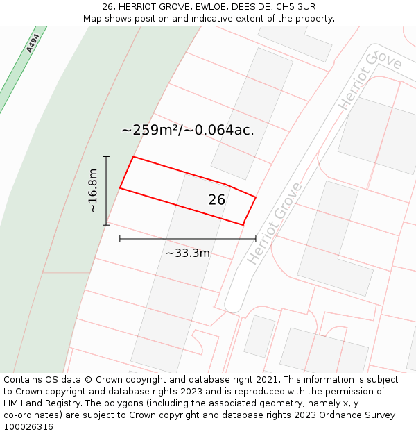 26, HERRIOT GROVE, EWLOE, DEESIDE, CH5 3UR: Plot and title map