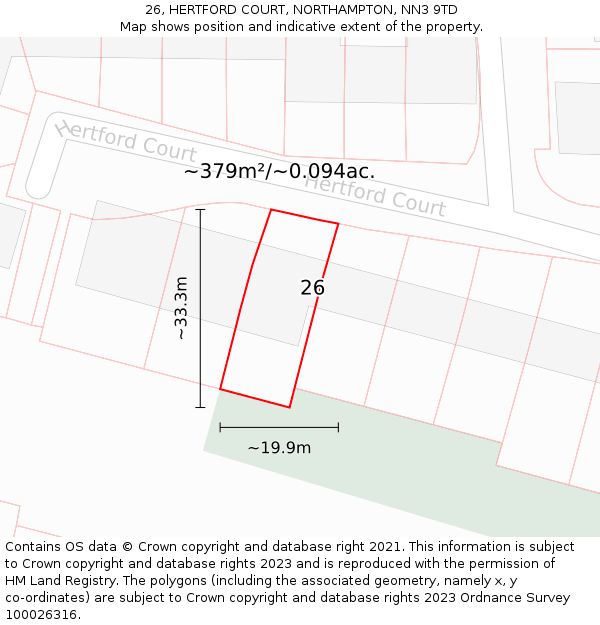 26, HERTFORD COURT, NORTHAMPTON, NN3 9TD: Plot and title map