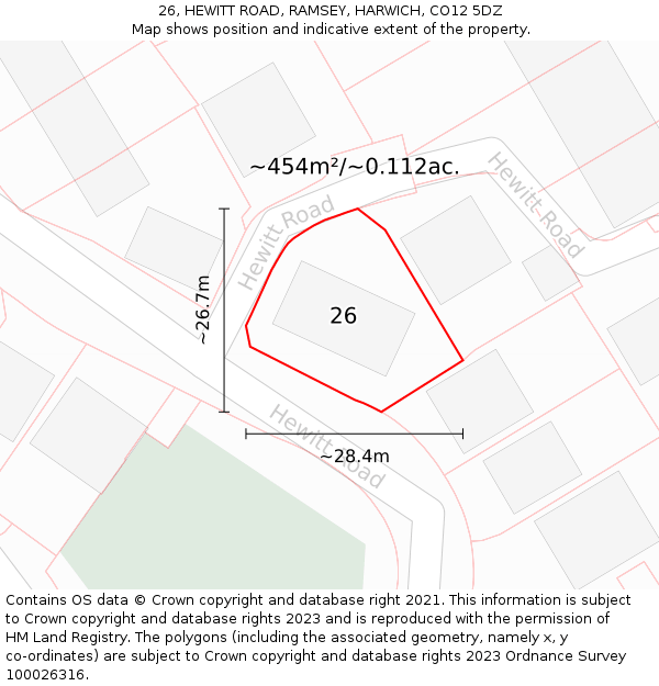 26, HEWITT ROAD, RAMSEY, HARWICH, CO12 5DZ: Plot and title map