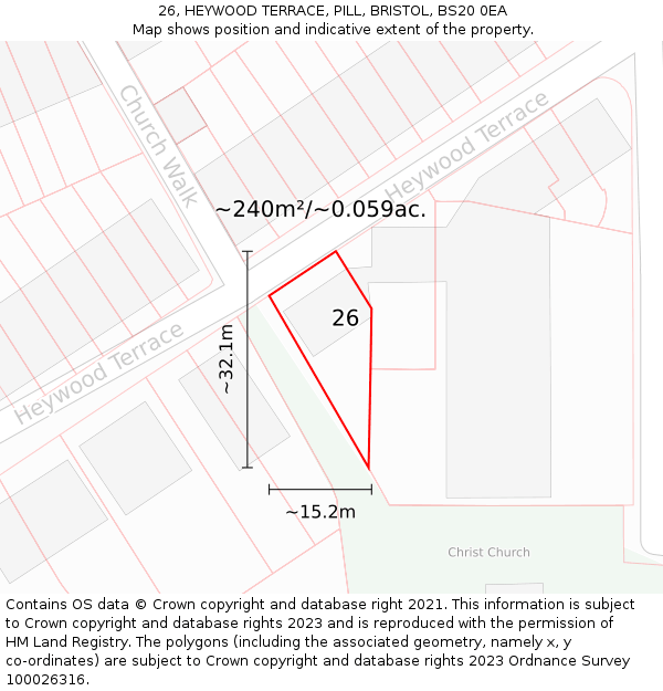 26, HEYWOOD TERRACE, PILL, BRISTOL, BS20 0EA: Plot and title map