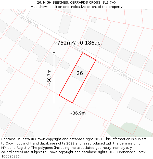 26, HIGH BEECHES, GERRARDS CROSS, SL9 7HX: Plot and title map