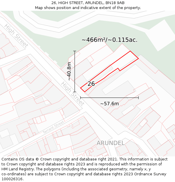 26, HIGH STREET, ARUNDEL, BN18 9AB: Plot and title map