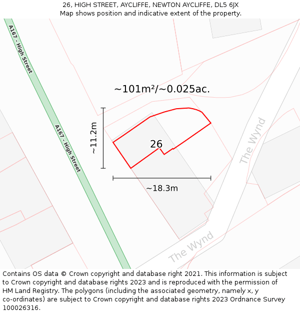 26, HIGH STREET, AYCLIFFE, NEWTON AYCLIFFE, DL5 6JX: Plot and title map