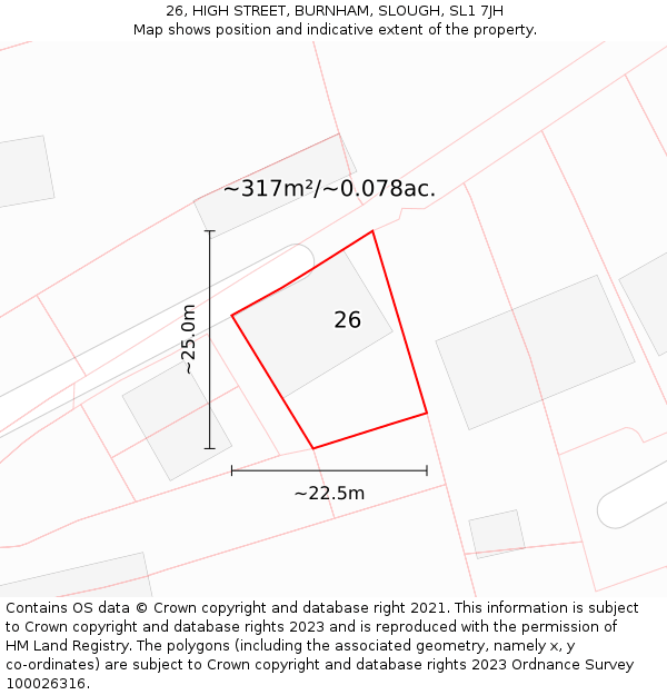 26, HIGH STREET, BURNHAM, SLOUGH, SL1 7JH: Plot and title map