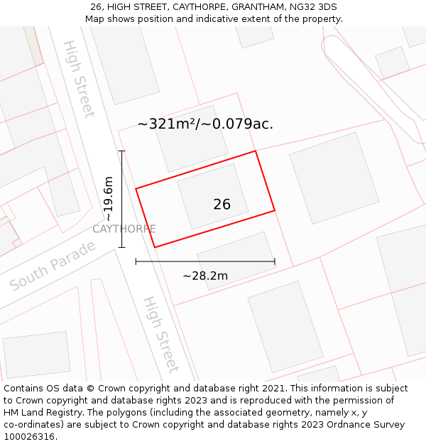 26, HIGH STREET, CAYTHORPE, GRANTHAM, NG32 3DS: Plot and title map