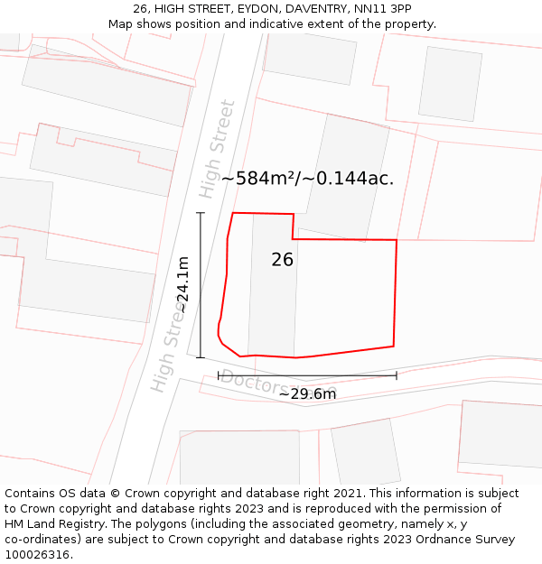 26, HIGH STREET, EYDON, DAVENTRY, NN11 3PP: Plot and title map