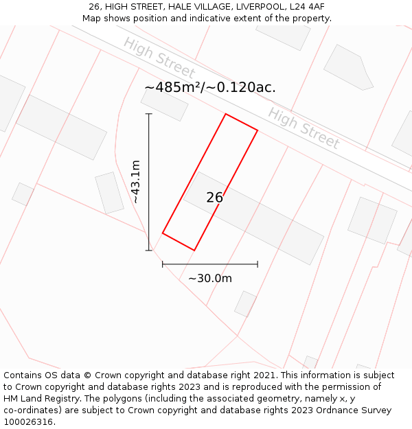 26, HIGH STREET, HALE VILLAGE, LIVERPOOL, L24 4AF: Plot and title map