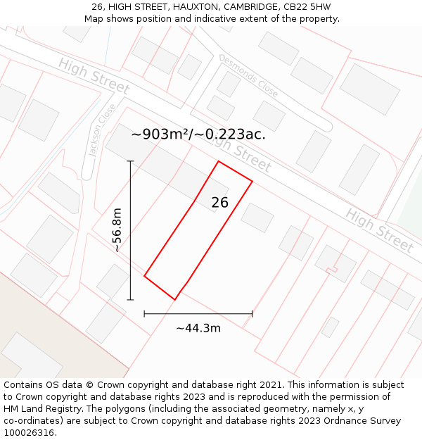 26, HIGH STREET, HAUXTON, CAMBRIDGE, CB22 5HW: Plot and title map