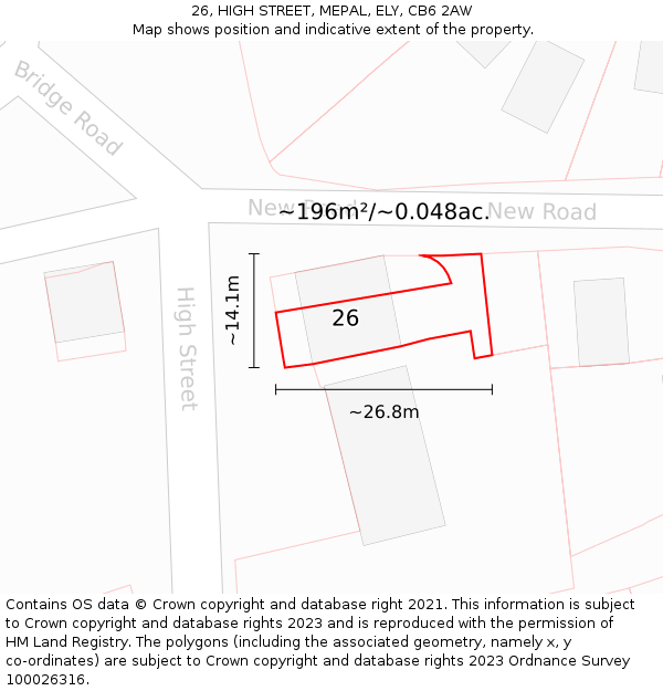 26, HIGH STREET, MEPAL, ELY, CB6 2AW: Plot and title map