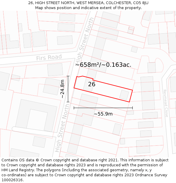 26, HIGH STREET NORTH, WEST MERSEA, COLCHESTER, CO5 8JU: Plot and title map