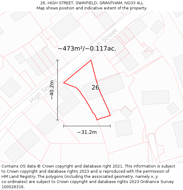 26, HIGH STREET, SWAYFIELD, GRANTHAM, NG33 4LL: Plot and title map