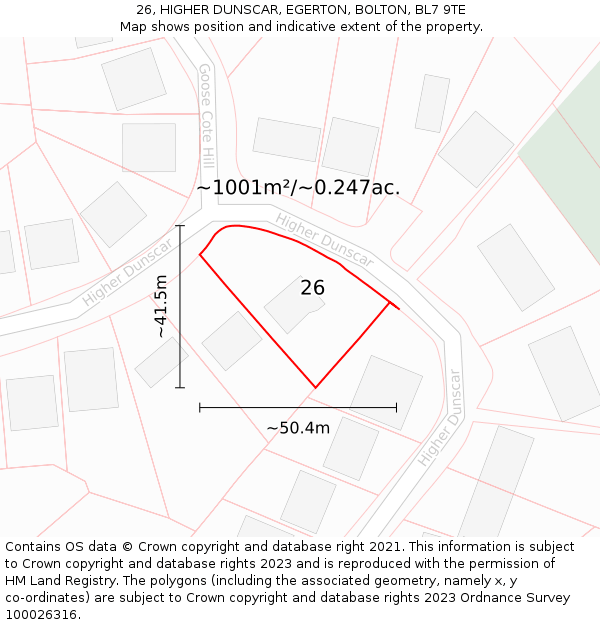 26, HIGHER DUNSCAR, EGERTON, BOLTON, BL7 9TE: Plot and title map