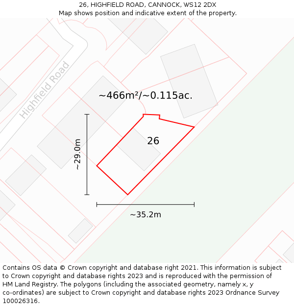 26, HIGHFIELD ROAD, CANNOCK, WS12 2DX: Plot and title map