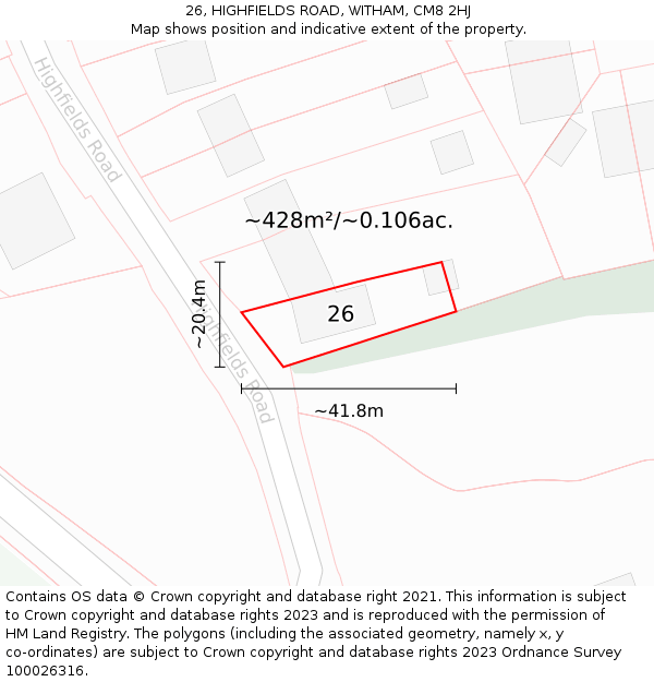 26, HIGHFIELDS ROAD, WITHAM, CM8 2HJ: Plot and title map