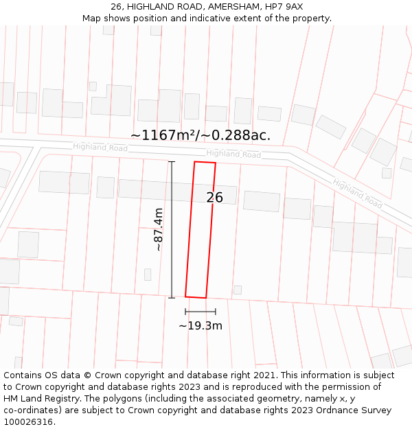 26, HIGHLAND ROAD, AMERSHAM, HP7 9AX: Plot and title map