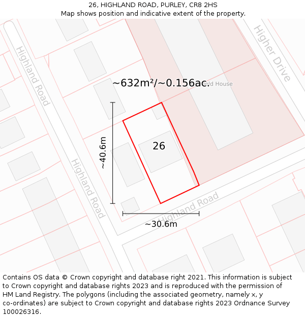 26, HIGHLAND ROAD, PURLEY, CR8 2HS: Plot and title map